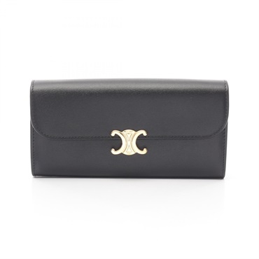 CELINE large wallet triomphe Bi-fold purse 10E313BZG leather Black Used Women
