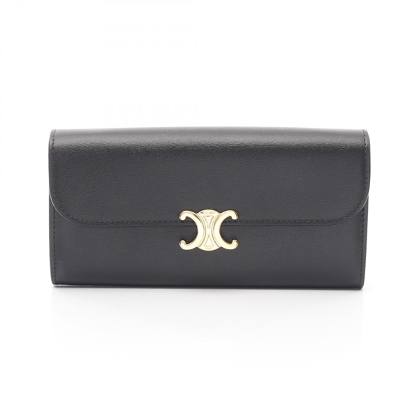 CELINE large wallet triomphe Bi-fold purse 10E313BZG leather Black Used Women