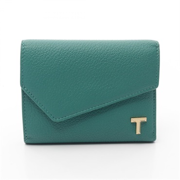 TIFFANY＆CO T Wallet Tri-fold small purse leather Green Used Women