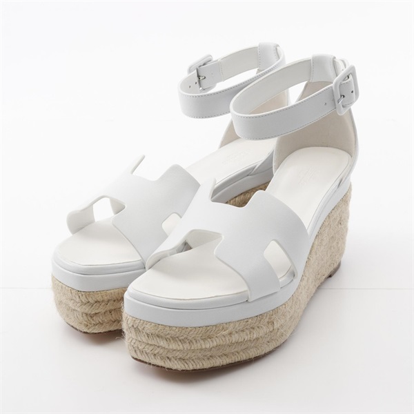 HERMES ELDA Sandals Shoes heel leather White White Used Women size 37