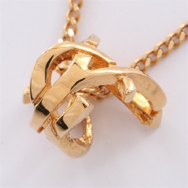 SAINT LAURENT PARIS Monogram Twist Necklace Pendant Gold Plated Used women