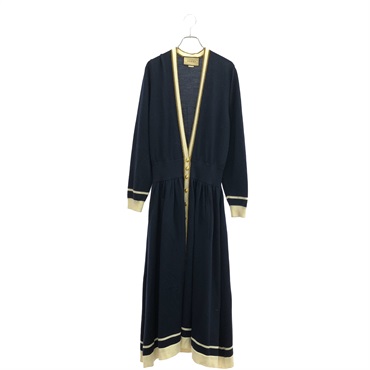GUCCI V-neck Long Sleeve Dress Navy Off-White 713541 Wool Navy Size S Used Women