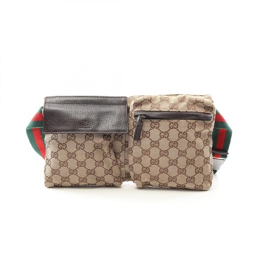 GUCCI GG Canvas Belt Waist Bum Bag 28566 Canvas Leather Beige Brown Used Unisex