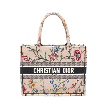 Christian Dior BOOK TOTE Medium hand Bag flower Canvas Beige Multicolor Used CD