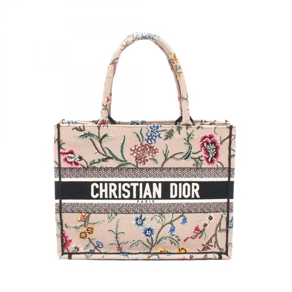 Christian Dior BOOK TOTE Medium hand Bag flower Canvas Beige Multicolor Used CD