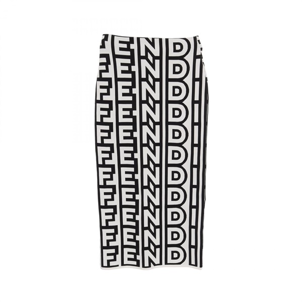 FENDI × MARC JACOBS Midi Skirt FZQ702 AMDS Nylon White Black #36 Used Women