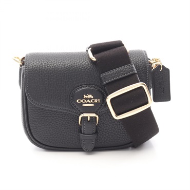 COACH Amelia Small Saddle Shoulder Bag CP001 Leather Black Used Women