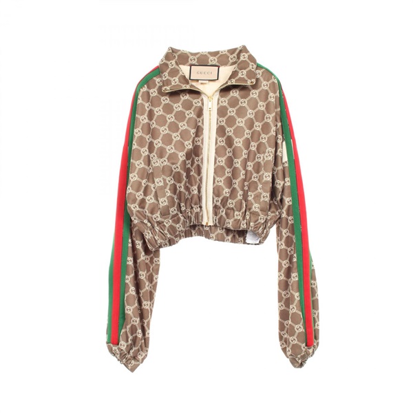 GUCCI Interlocking G Sherry Line Bomber Jacket 671495 Polyester Cotton Brown M