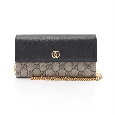 GUCCI GG Marmont GG Supreme Chain Shoulder Bag 546585 Canvas Leather Black Beige