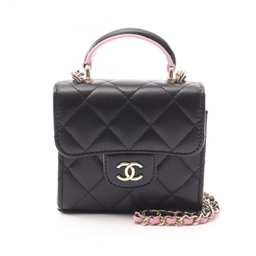CHANEL Mini Matelasse Chain Clutch Shoulder Bag AP2682 Lamb leather Black Used