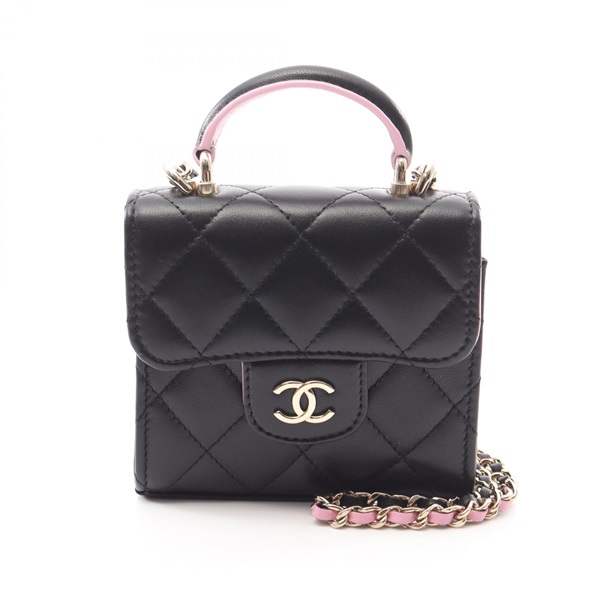 CHANEL Mini Matelasse Chain Clutch Shoulder Bag AP2682 Lamb leather Black Used