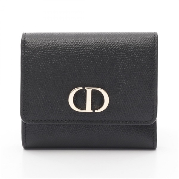 Christian Dior 30 MONTAIGNE LOTUS Tri-fold compact Wallet purse Leather Black CD