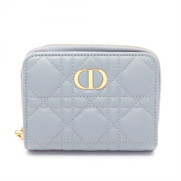 Christian Dior Caro Scarlet Cannage Bi-fold Wallet purse S5032UWHC Leather Blue