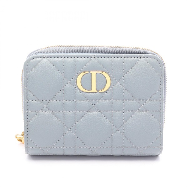 Christian Dior Caro Scarlet Cannage Bi-fold Wallet purse S5032UWHC Leather Blue