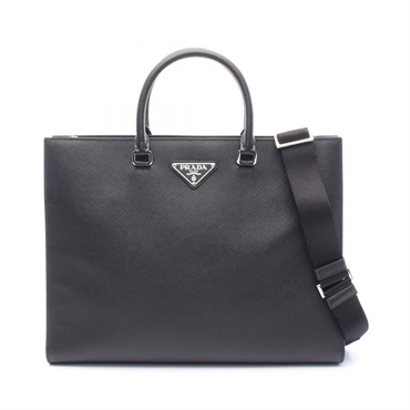PRADA Tote Shoulder Bag 2VG101 leather Black Used mens logo crossbody