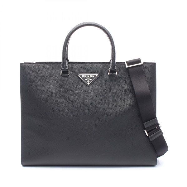 PRADA Tote Shoulder Bag 2VG101 leather Black Used mens logo crossbody