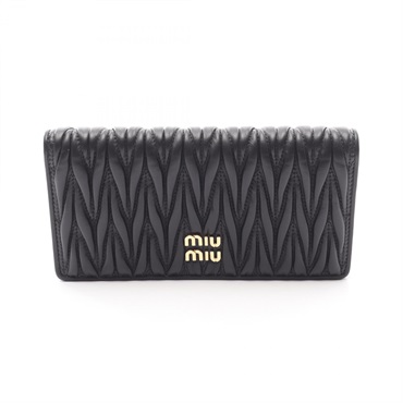 Miu Miu Matelasse Bi-fold purse wallet 5MV027 leather Black Women