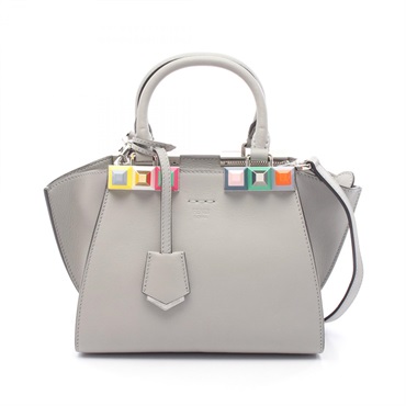 FENDI Mini Trois Jours Crossbody Shoulder Handbag 8BH333 Leather Gray Used Women