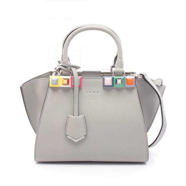 FENDI Mini Trois Jours Crossbody Shoulder Handbag 8BH333 Leather Gray Used Women