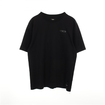 FENDI Logo Label Short Sleeve T-shirt FY0936 AQJE Cotton Black Used Mens #M