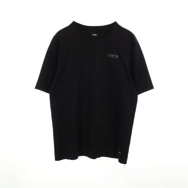 FENDI Logo Label Short Sleeve T-shirt FY0936 AQJE Cotton Black Used Mens #M