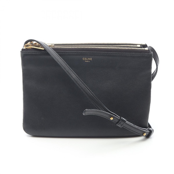 CELINE Trio Small Crossbody Shoulder Bag 3 Compartments 187603 Leather Black