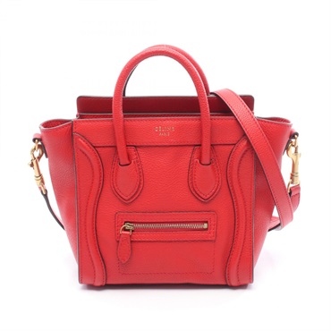 CELINE Luggage Nano Shopper Shoulder Handbag 168243 leather Red Used Women
