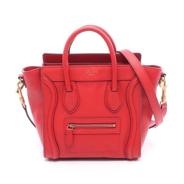 CELINE Luggage Nano Shopper Shoulder Handbag 168243 leather Red Used Women