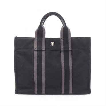 HERMES Fourre-tout PM Tote Bag canvas Black Noir Used SHW Women