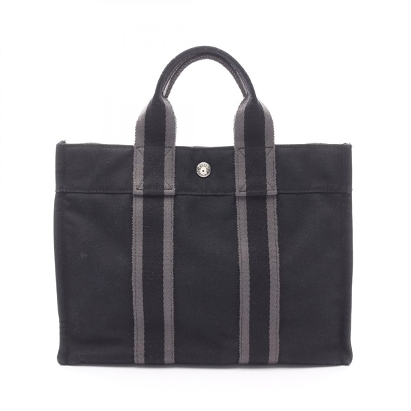 HERMES Fourre-tout PM Tote Bag canvas Black Noir Used SHW Women