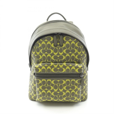 Coach Signature Charter Backpack Bag CA269 Leather Khaki Yellow Used