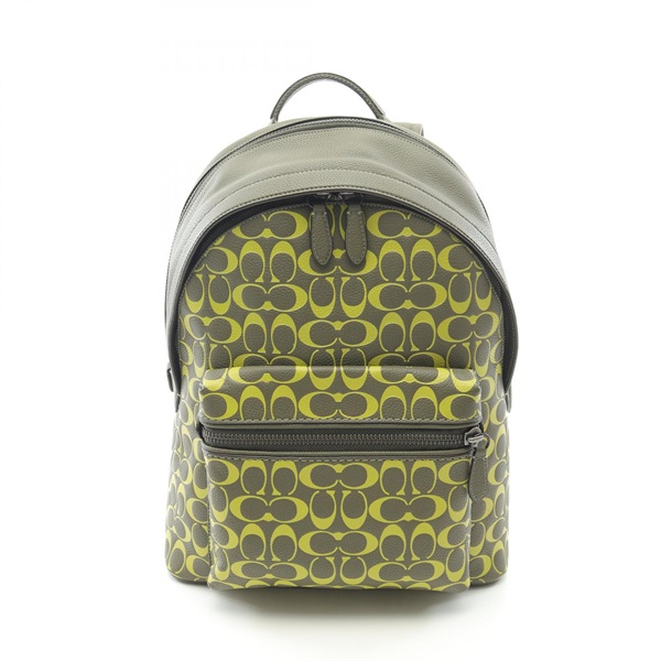 Coach Signature Charter Backpack Bag CA269 Leather Khaki Yellow Used