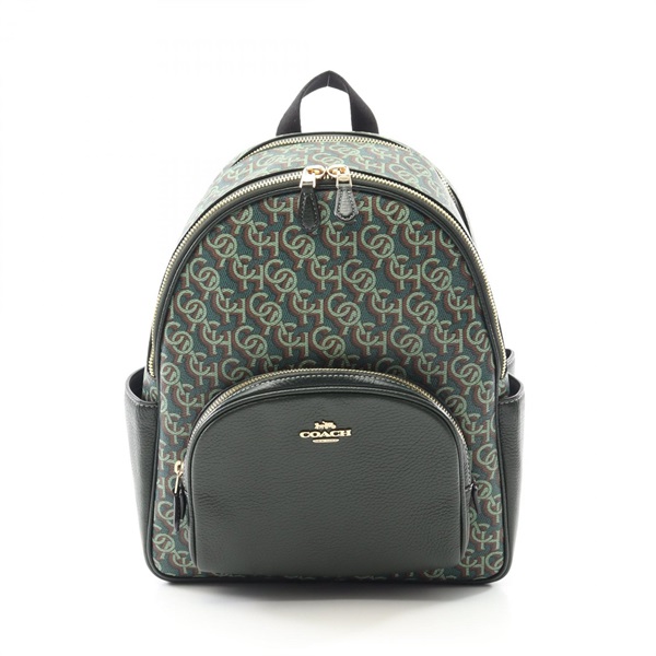Coach Signature Print Coated Canvas Backpack Bag CF344 Leather Green Used