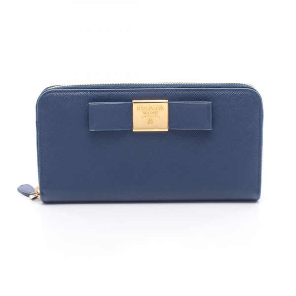 PRADA Around Long Wallet 1ML506 leather Blue Used Women