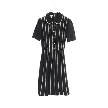 GUCCI Short Sleeve Collared Dress 624914 Silk Polyester Black #XS Used Women