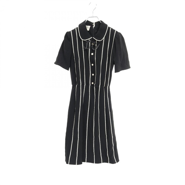 GUCCI Short Sleeve Collared Dress 624914 Silk Polyester Black #XS Used Women