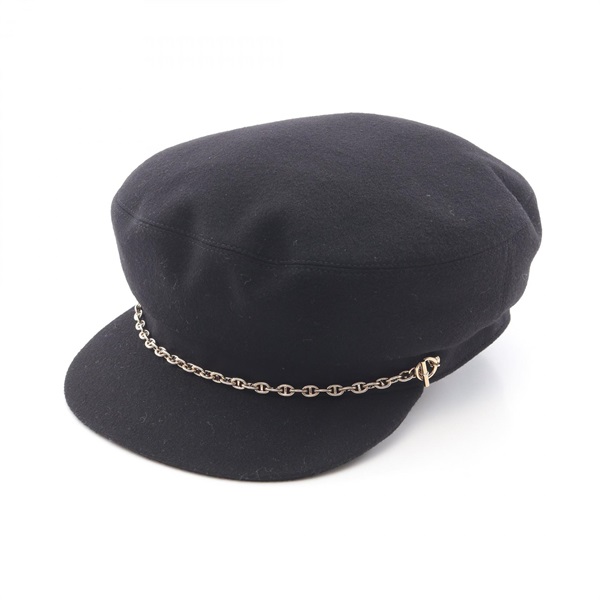 HERMES Belle lle Chaine dancre Newsboy cap hats cashmere Black Used Women #57