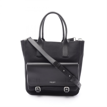 GIORGIO ARMANI Tote Bag Shoulder canvas leather Black Used mens crossbody