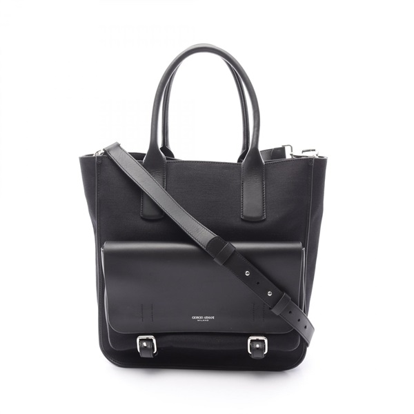 GIORGIO ARMANI Tote Bag Shoulder canvas leather Black Used mens crossbody