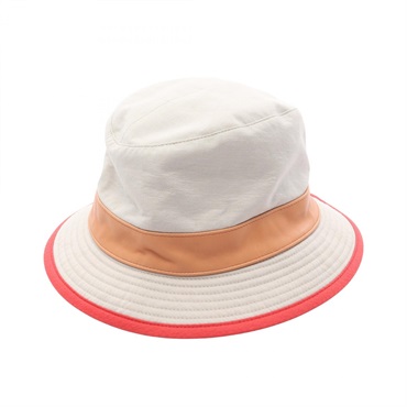 HERMES Hat silk leather cotton Gray Pink Red Used Women size 57