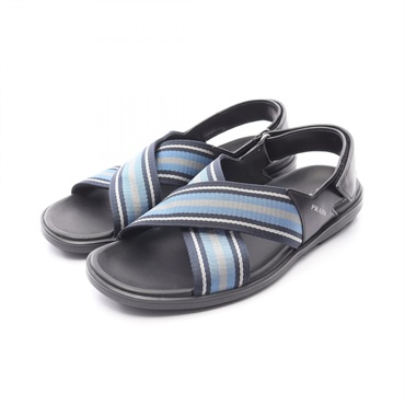 PRADA Sandals 2X3024 Canvas Leather Black Blue Beige Size 7 Used Mens