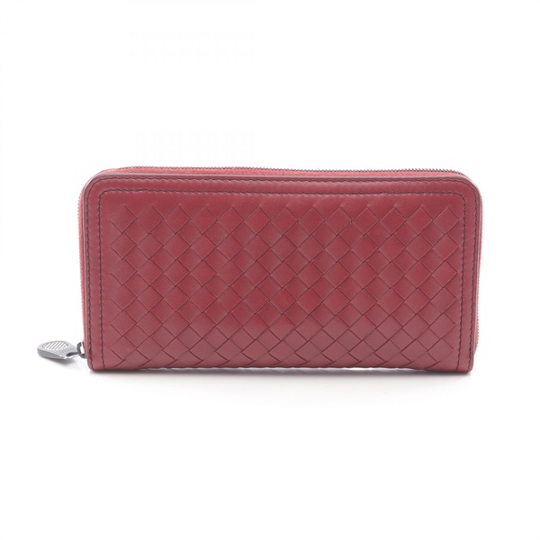 BOTTEGA VENETA Intrecciato Around zip long wallet purse leather Red Used Women