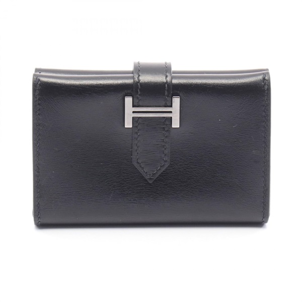 HERMES Bearn mini Card Case Holder Box calf leather Black Used Women G SHW