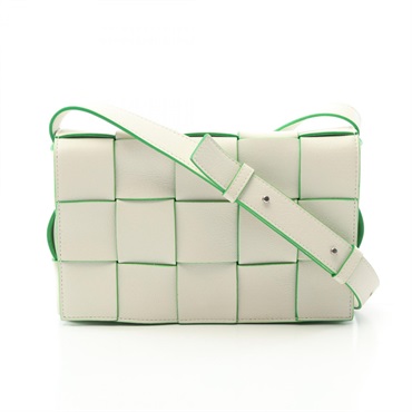 BOTTEGA VENETA Cassette Maxi Intrecciato Shoulder Bag 578004 Leather White Used