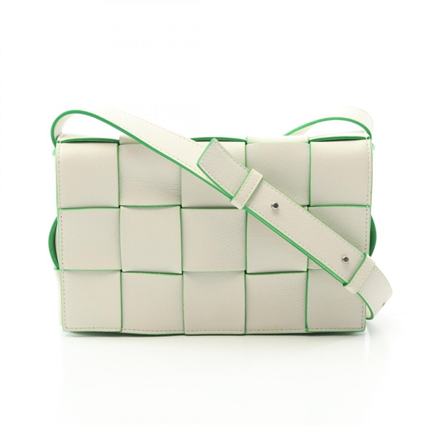 BOTTEGA VENETA Cassette Maxi Intrecciato Shoulder Bag 578004 Leather White Used
