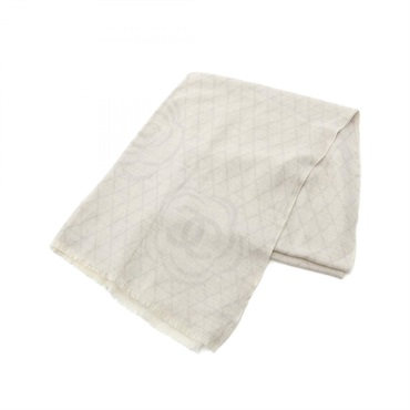 CHANEL COCO Mark Camelia Stall scarf wrap echarpe silk cashmere Gray Used Women
