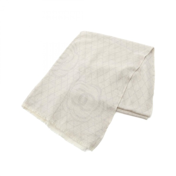 CHANEL COCO Mark Camelia Stall scarf wrap echarpe silk cashmere Gray Used Women