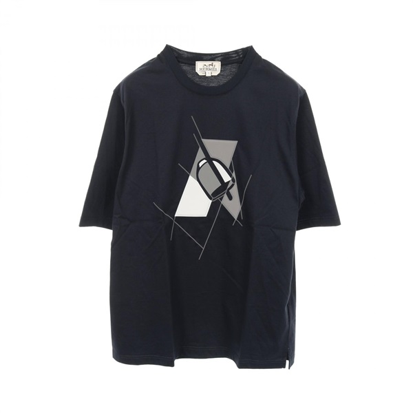 HERMES Etrier en Fragments T-shirt cotton Navy Used mens #XS
