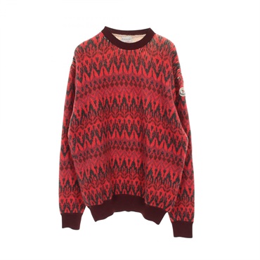 MONCLER Pullover Sweater knitwear 9C00025 wool alpaca Red Bordeaux Multi #S mens