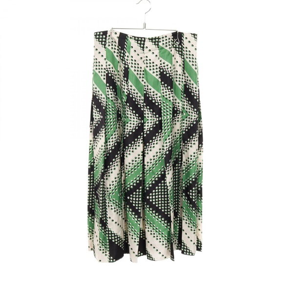 GUCCI Print Pleated Skirt 409370 silk Green Black Beige Size 42 Used Women